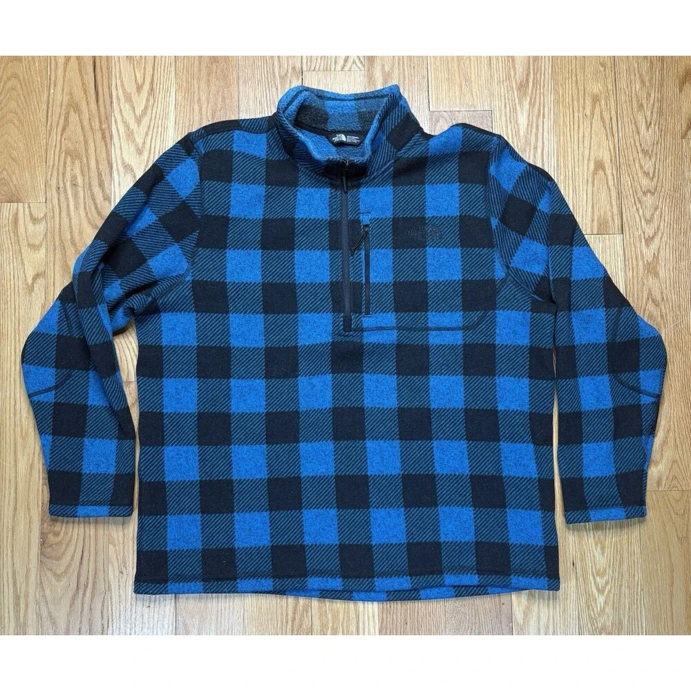 The North Face Men’s Gordon Lyons Plaid Fleece 2XL Blue Black 1/4 Zip Pullover